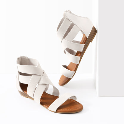 Womens Sandals, Simple Design, Women's Elastic Ankle Strap Low Wedges Sandals, Easy Slip-On, Suitable for Summer Vacation, Dating, Parties, Walking, Comfotrable