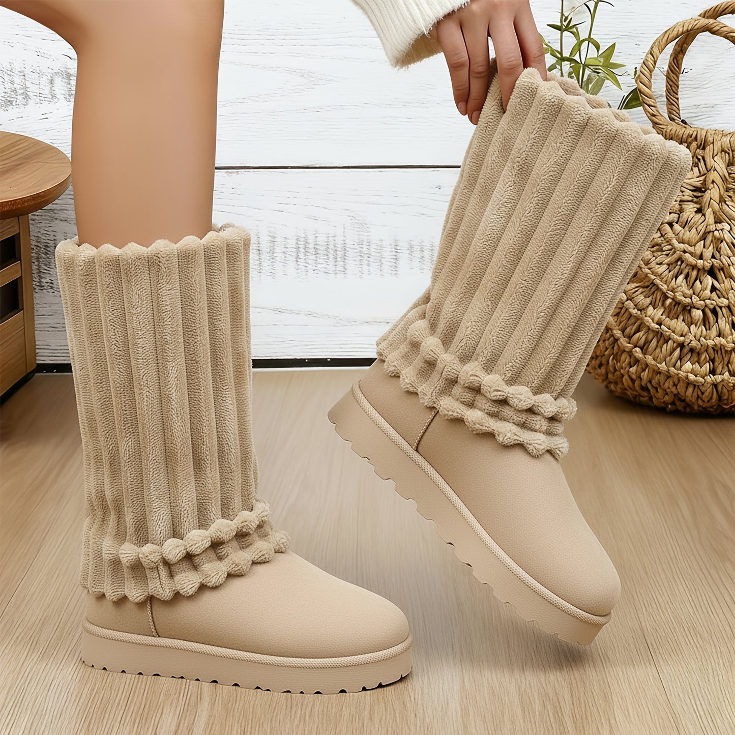 Women'S Winter Thick-Soled Snow Boots with Plush Collar & Slip-Resistant PVC Sole | Warm Round Toe, Casual or Dress Style, Black/Brown - Cozy Holiday Gift