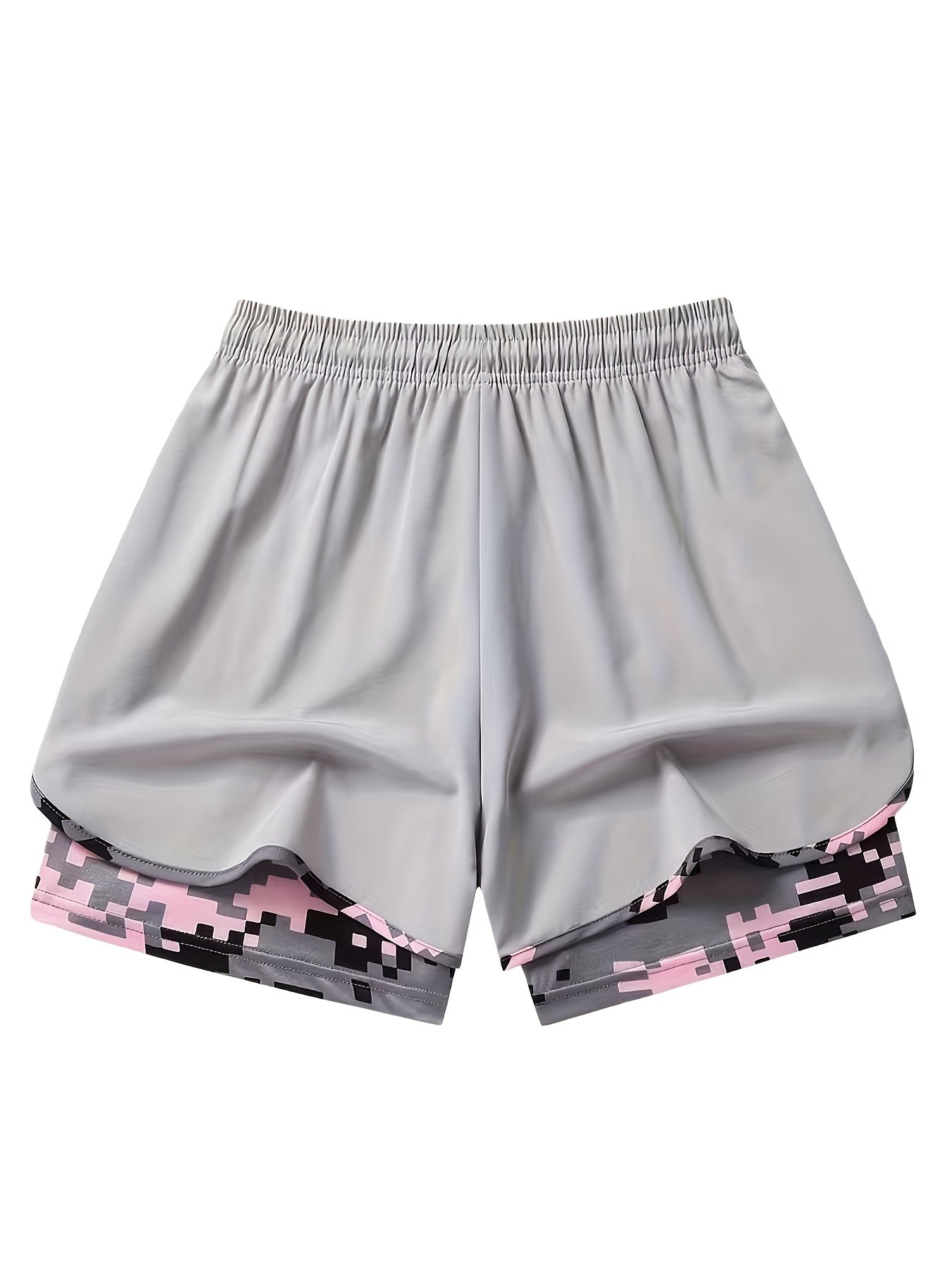 Three Pairs Of Women'S Summer Shorts, Double-layered Two-in-one Design, Camouflage Pattern, Breathable And Quick-drying, Drawstring Elastic Waistband, Side Mesh Pockets, Non-stretch Fabric, Sporty And Casual Style.