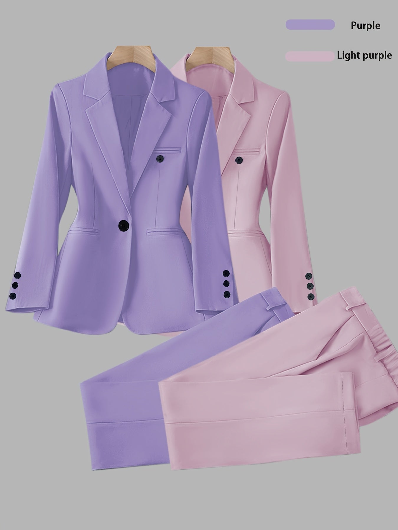 Elegant Women's Suit Set, Fashionable Business Style Solid Color Professional Blazer and Trousers 4pcs Set