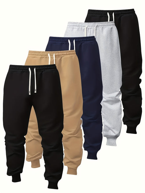 5pcs Men's Regular Fashion Pants And Sweatpants Four Seasons Leisure Sports And Outdoor Pocket Elastic Waist Drawstring Pants, Spring Clothes, Summer Clothes, Valentine's Day Gifts, Easter Gifts, Discounted