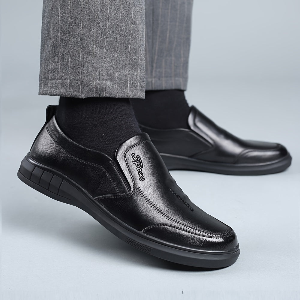 Men's Solid Colour Slip On Derby Shoes, Comfy Non Slip Durable Rubber Sole Formal Shoes For Men's Outdoor Activities