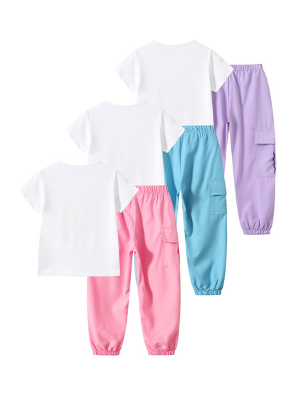 6pcs Girls Casual Love Print Summer Set 8 Years Old Girls Round Neck Short Sleeve Dopamine Work Pants 10 Years Old Children's Explosive Clothing Children's Clothing Summer, Perfect for Outdoor
