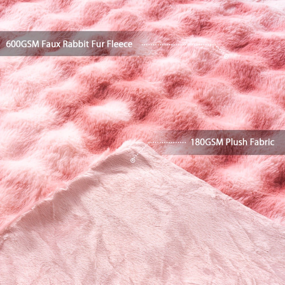 3D Faux Rabbit Fur Fleece Blanket - Double-Sided All-Season Throw