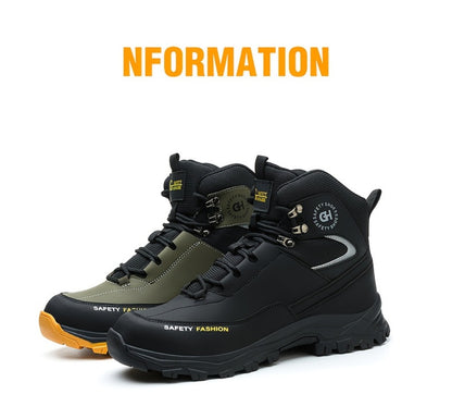 Men's Steel-Toe Work-Style Boots - Rubber Traction Sole and Cushioned Insole