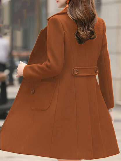 Womens Chic Solid Color Open Front Jacket - Lapel Neck, Double-Breasted, Long Sleeve - Perfect for Winter & Fall Fashion