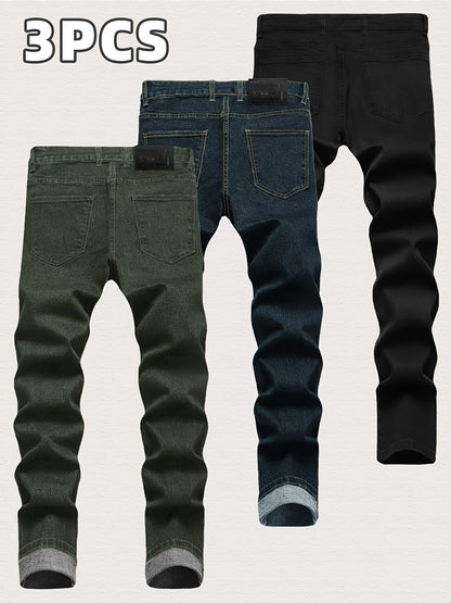 3-Pack Men's Slim Fit Jeans | Business Casual Trousers | Year-Round Versatile Pants | Gift