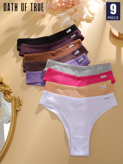 OATH OF TRUE 9pcs Women'S Underwear, V-Neck Design Sexy Cute Daily Underwear, Women'S Underwear Big