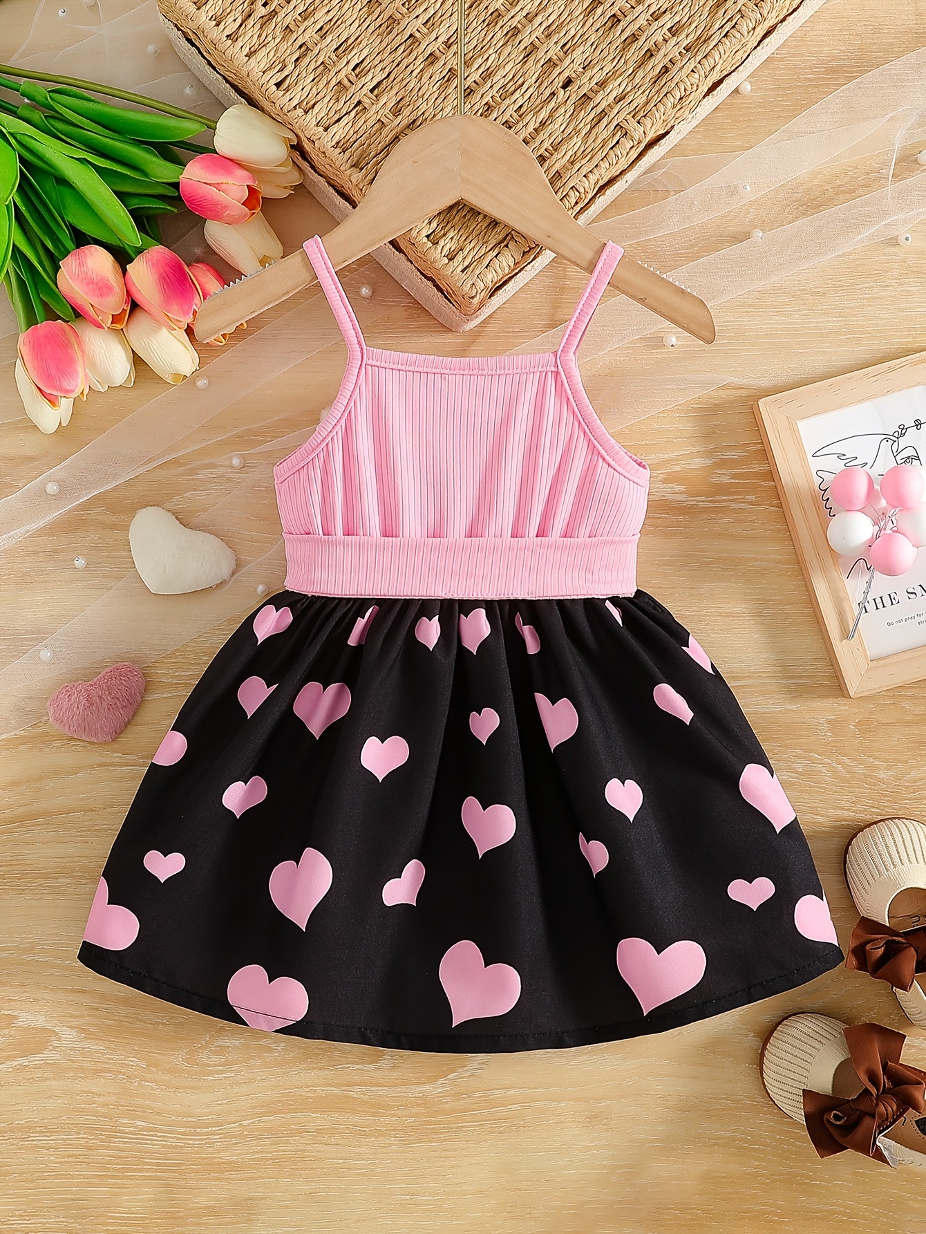 Spring/Summer Kids' Casual Camisole Dress with Cute Cat Print, Comfortable Long Sleeve Sweet Fashion Dress + Belt for Little Girls