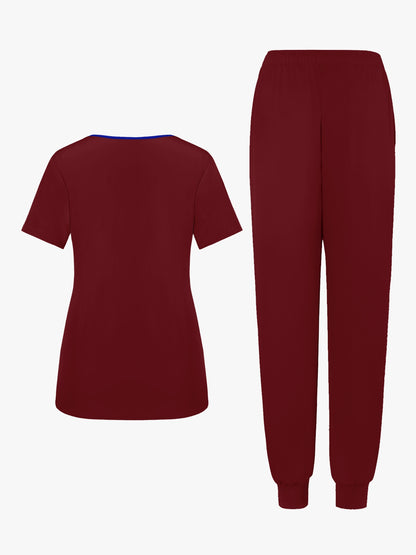 2pcs Set Of Top And Pants, Women's V-neck Frosted Breathable Pocket S Uniform, Brushed Hand Clothes, Work Clothes, Hand Washing Clothes, Pocket Clothes, Leg Binding Pants Set