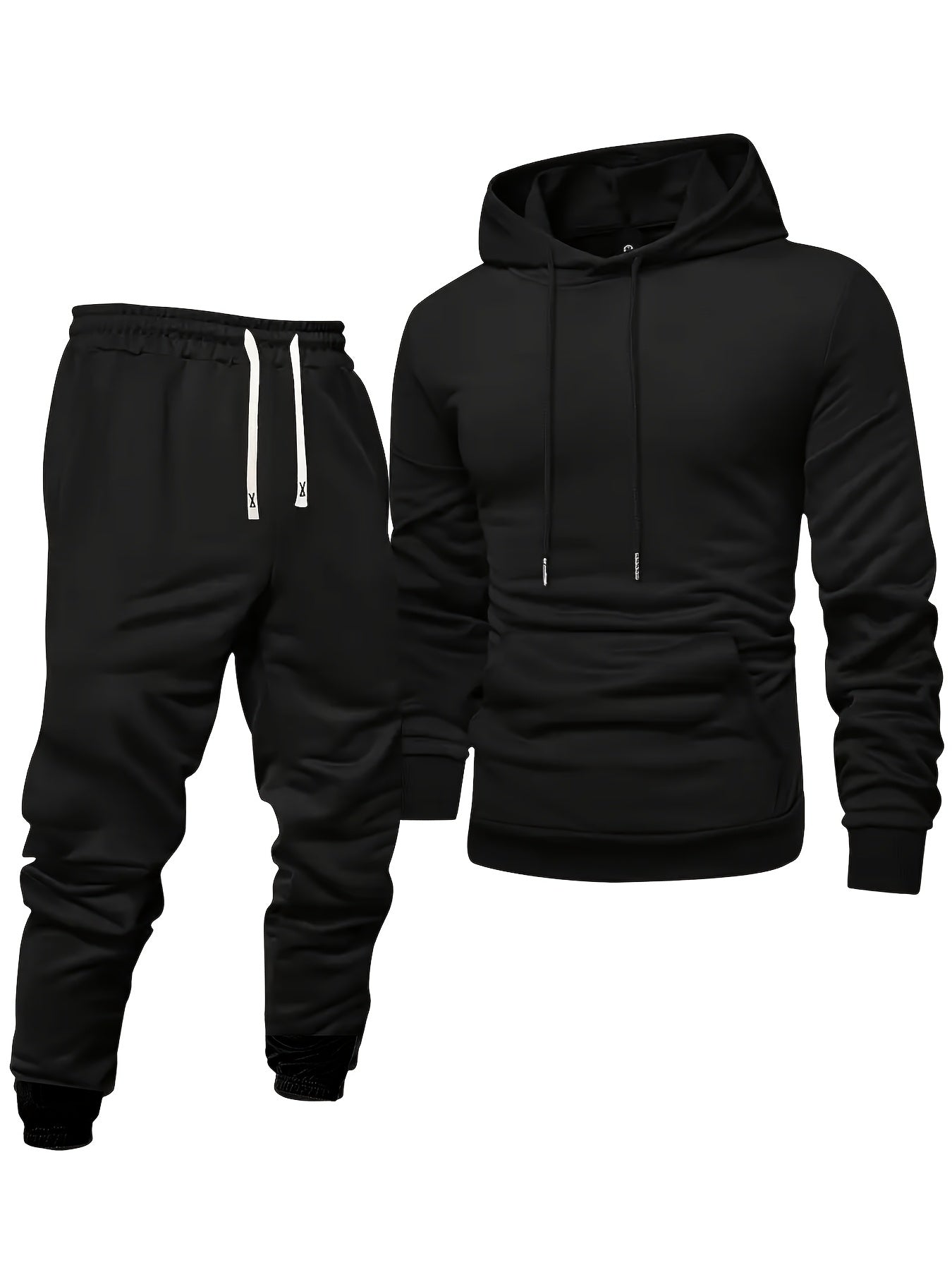 Random 2pcs Solid Color Men'S Hooded Sweatshirt And Sweatpants Spring And Autumn Casual Home Sets Light Plate Pullover Regular Long-Sleeved Hoodie And Waist with Drawstring Elastic Waist Threaded Cuff Trousers Tracksuit