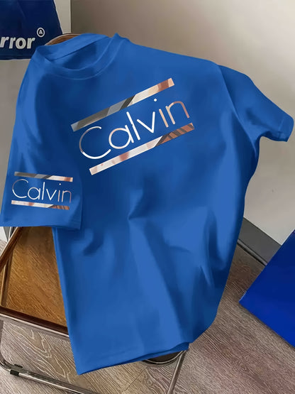 Printed Letter Design, Casual Crew Neck T-Shirt for Men, Made from 100% Knit Fabric, Short-Sleeved Top Suitable for Spring And Summer, Stylish And Adaptable