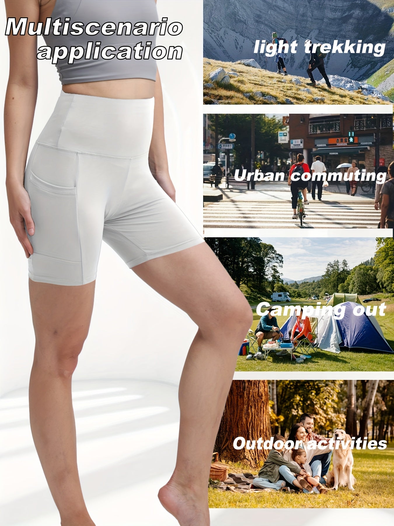 1pc Women's High-Waisted Yoga Shorts with Tummy Control & Pockets - Breathable Workout Gym Shorts, Tight-Fitting Low-Rise Athletic Pants for Summer, Gymnastics, Training (Black/Grey/Navy/Pink/ Brown) - Non-See-Through Quick-Dry