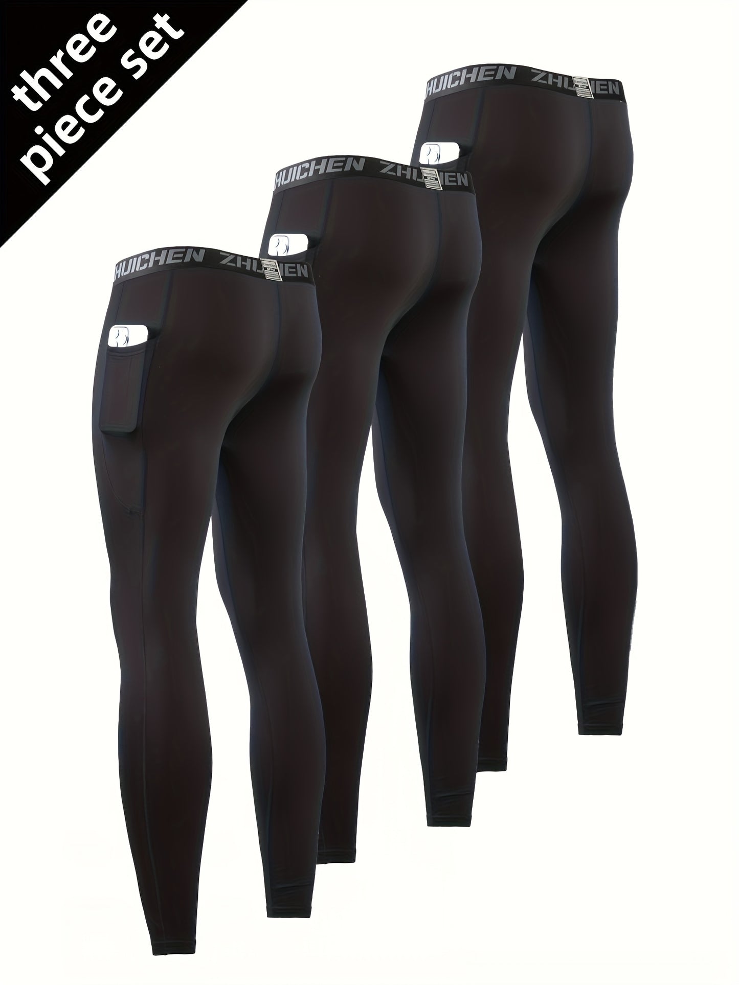 3pcs Men'S Compression Leggings with Pockets - High Stretch, Quick-Dry Athletic Tights for Basketball, Running And Fitness Training