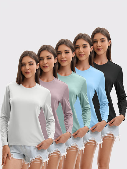5pcs Women's Quick-drying And Breathable Long-sleeved T-shirt Set, Basic Base Layer for Training, Moisture-wicking, Women's S Tops, Suitable for Casual Attire.