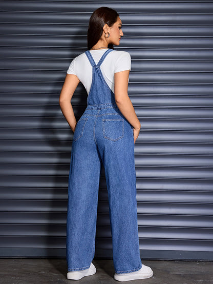 [Denim Wide Leg Jumpsuits] Womens Overalls Denim Straight Wide Leg Jeans Overall Loose Fit Bib Baggy Jean Jumpsuits Adjustable Straps
