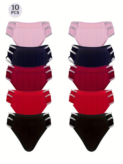 10 PCS Hot-item Ladies Hollowed-out Shiny Belt Briefs, Comfortable Breathable Soft Elegant Fashion Sexy Panties, Romantic Dating Daily Wear, Ladies Sexy Lingerie And Pantie
