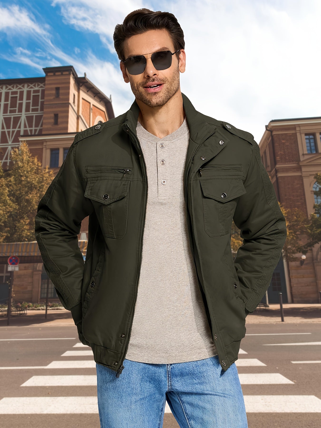 Men's Black Cotton Cargo Jacket - product view 34