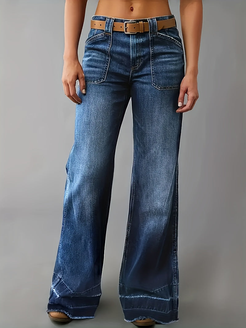 Women's Plus-size Denim Clothing Curve-enhancing Leg-brushed Hem Straight-leg Trousers
