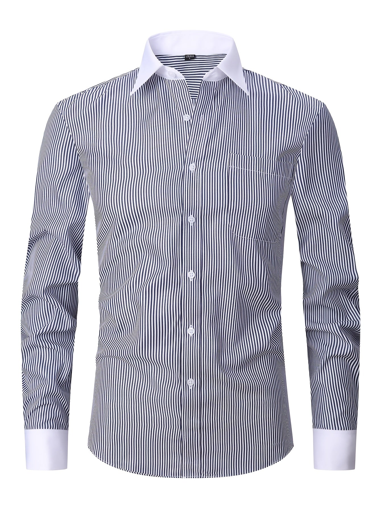 Men'S Striped Dress Shirt Long Sleeve - Premium Formal Shirt for Business, Weddings & Events, Lapel Collar, Single-Breasted, Wrinkle Resistant, Comfort Fit, Classic Office And Party Attire