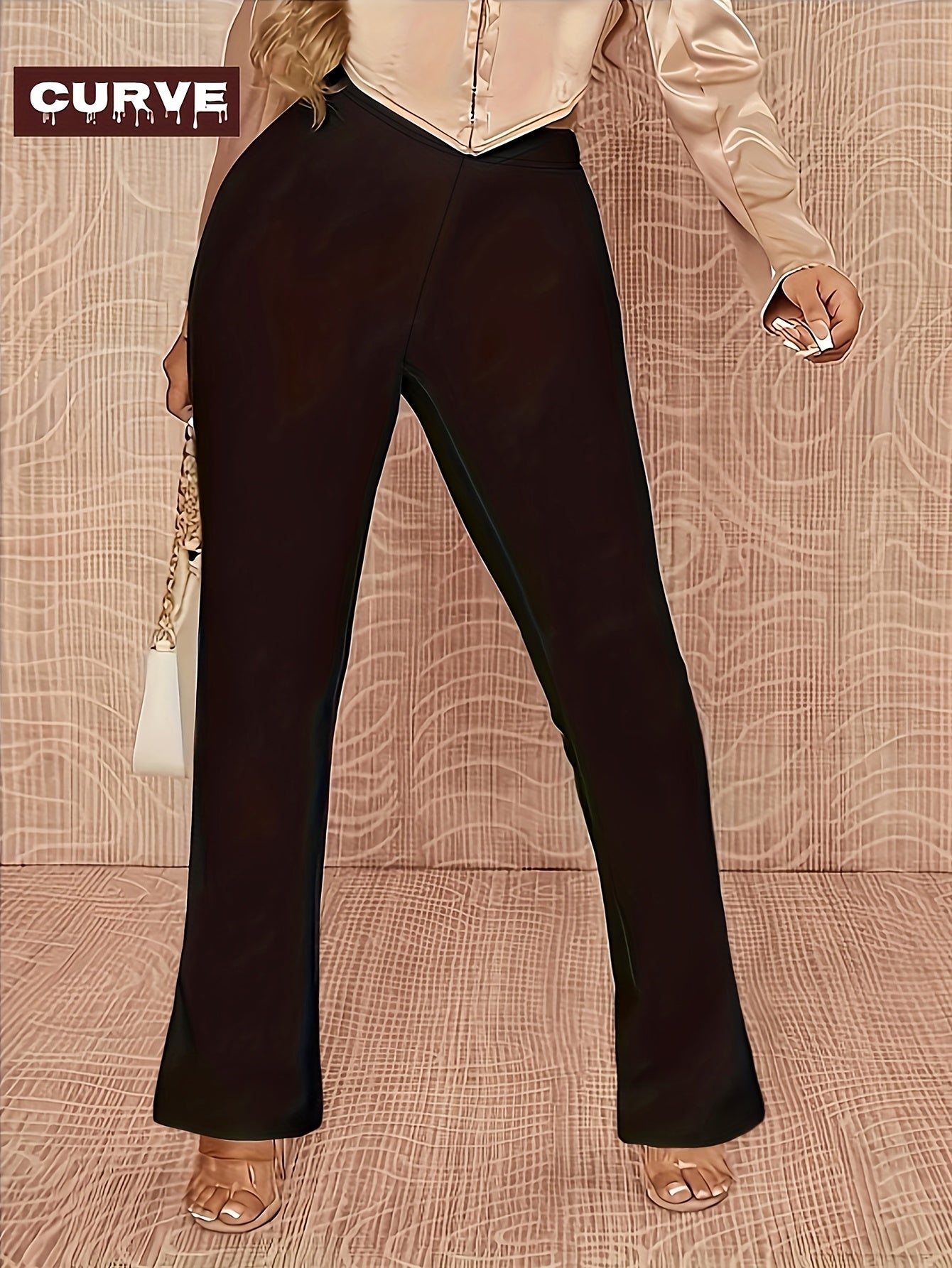 Plus Size, Spring, Summer And Autumn Plus Size Women's Pants, Tight High Stretch, Office Commuting Solid Color Trousers, Everyday Casual Suit Pants--Elegant Black Pants