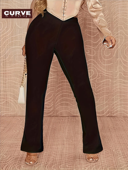 Plus Size, Spring, Summer And Autumn Plus Size Women's Pants, Tight High Stretch, Office Commuting Solid Color Trousers, Everyday Casual Suit Pants--Elegant Black Pants
