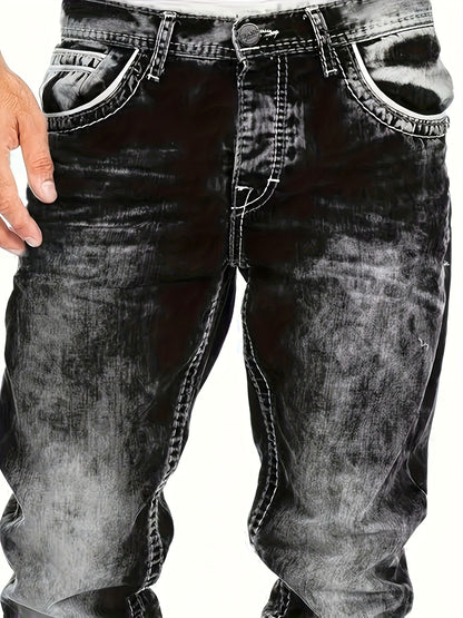 2026 American Snowflake Washed Men's Jeans, Fashionable and Versatile Straight Pants, Elastic Jeans Suitable for All Seasons, Game Day Fan Gear for Soccer and All Fans