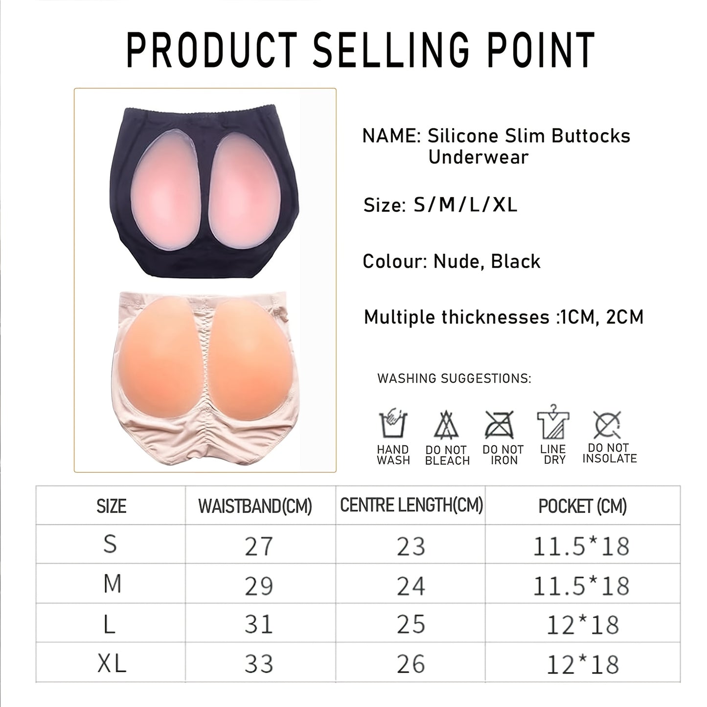 1pc Women'S Hip Shaping Underwear With Removable Silicone Pads, Daily Wear Butt Lifting Shapewear Panties
