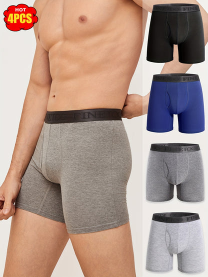 4pcs Men'S Boxer Briefs with "DO IT" Waistband - Breathable, Stretchy Cotton Underwear in Gray, Navy Blue, and Black - Casual & Sporty Design for Daily Commuting, Comfortable Fit, Everyday Underwear | Sporty Underwear | Elastic Waistband, Boxer Shorts
