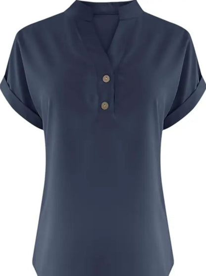 ZOELNIC Women's V-Neck Button-Front Placket T-Shirts - Short Sleeve Casual Summer Tops, Breathable Daily Wear Shirts Suitable for Spring/Summer, Solid Color Casual Wear, Machine Washable (No)