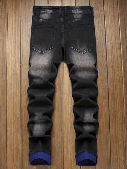 Men'S Slim-Fit Blue Ripped Jeans in Black Fashion Style, Model B204