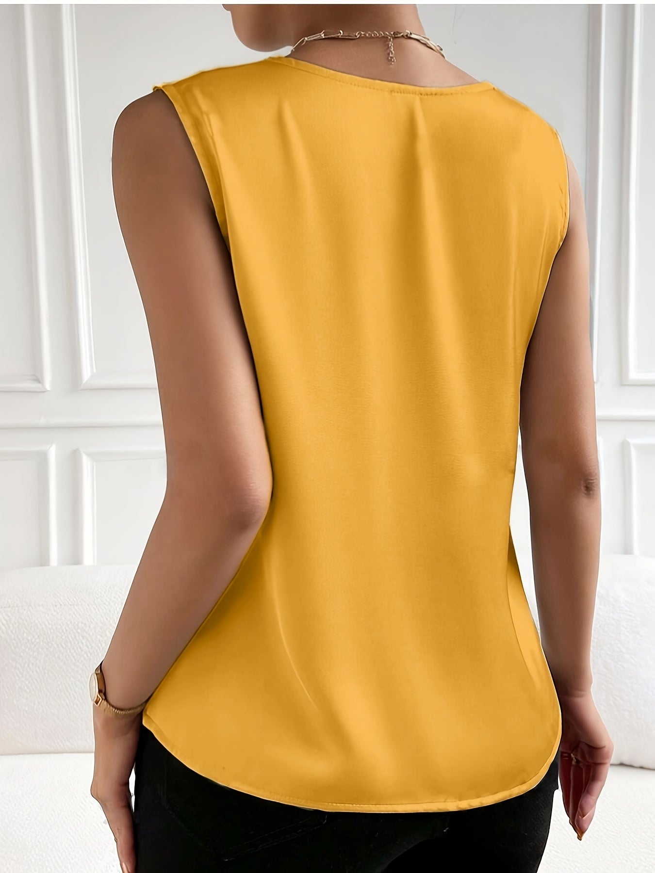 [Summer Tank Top] Solid V-Neck Easy Tank Top, Elegant Button Sleeveless Tank Top for Summer, Women's Clothing