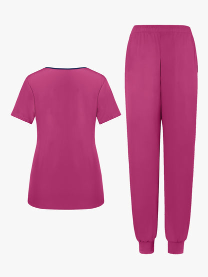 2pcs Set Of Top And Pants, Women's V-neck Frosted Breathable Pocket S Uniform, Brushed Hand Clothes, Work Clothes, Hand Washing Clothes, Pocket Clothes, Leg Binding Pants Set