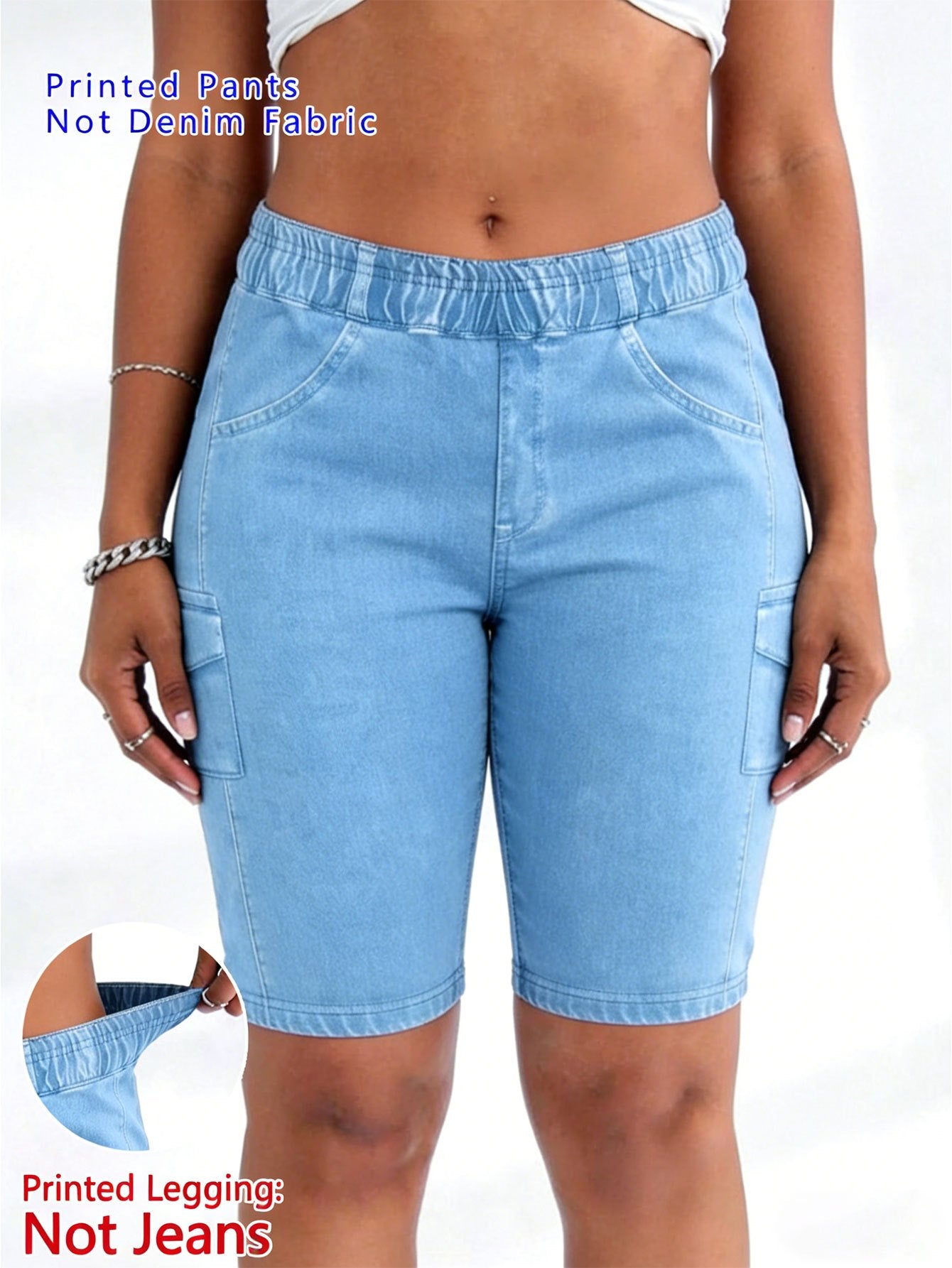 【imitation denim】Printed Pants- Non Denim Fabric 2026 Spring/Summer Hot Trend Non-Denim Base Tight Shorts with Full Elasticity, Retro Print, Suitable for Commuting and, Machine Washable