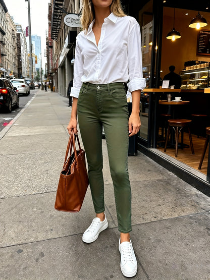Womens High Waisted Skinny Jeans Stretch Slim Fit Denim Pants Casual Tapered Leg Jeggings Soft Breathable Elastic Denim Trousers Everyday Fashion Streetwear Work Travel Lounge Outfit Classic White Skinny Jeans for Women Comfortable Body Shaping Fit