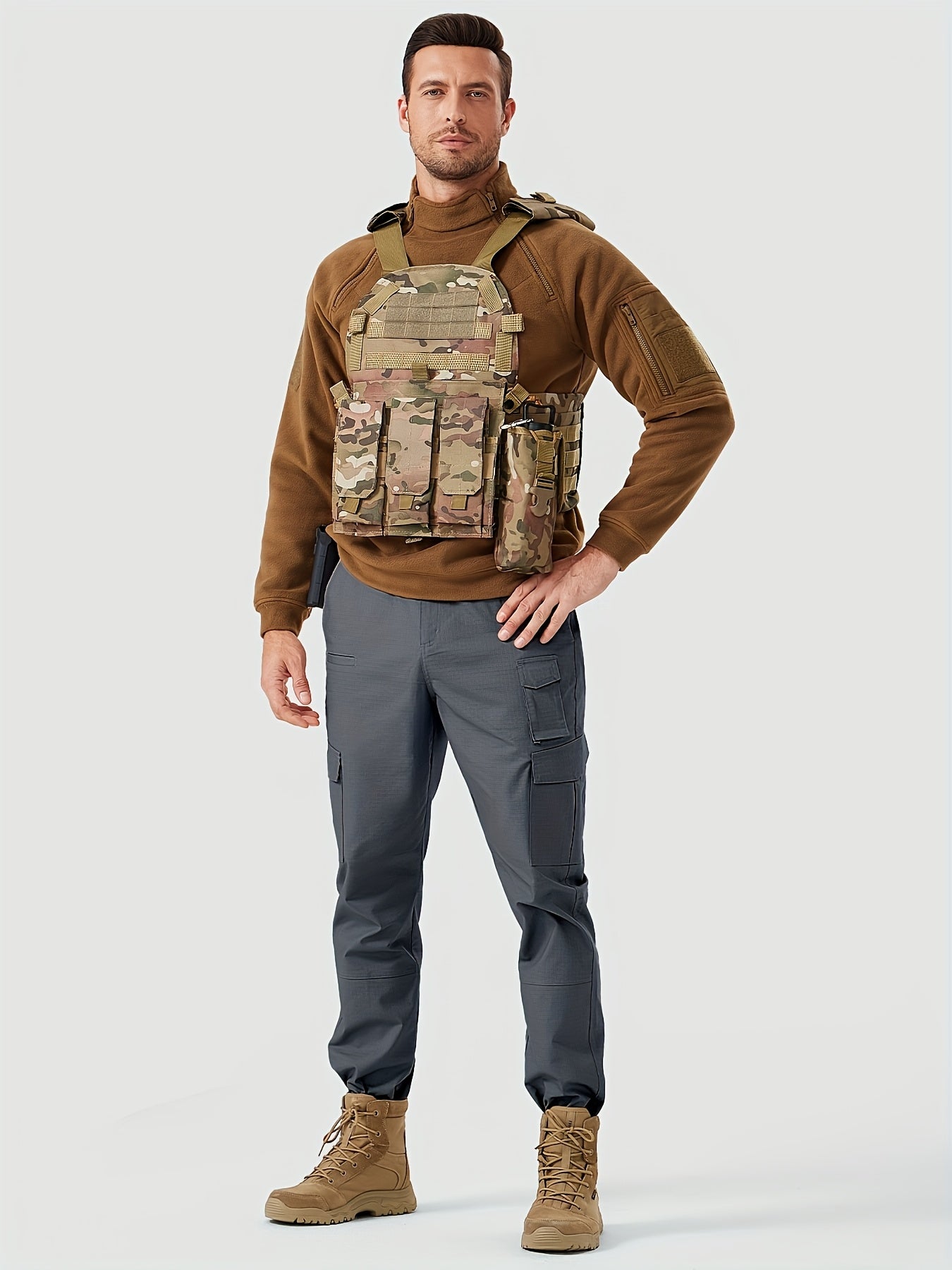 31' Men's Work Pants Cargo Pants Loose Casual Multi Pockets Outdoor Pants Color Block Straight Leg Cargo Pants with 8 Pockets