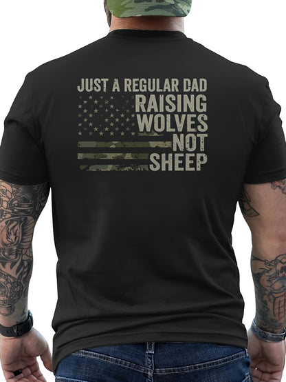 [USA Flag Camo T-Shirt] Men's Funny T-Shirt- USA Flag Soldier Camo Regular Fit Raise Wolves Not Sheep Men's Back Print T-Shirt