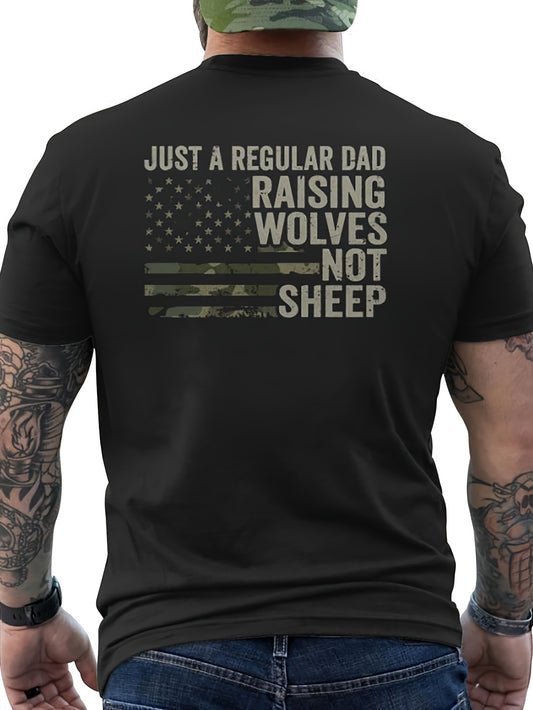 [USA Flag Camo T-Shirt] Men's Funny T-Shirt- USA Flag Soldier Camo Regular Fit Raise Wolves Not Sheep Men's Back Print T-Shirt