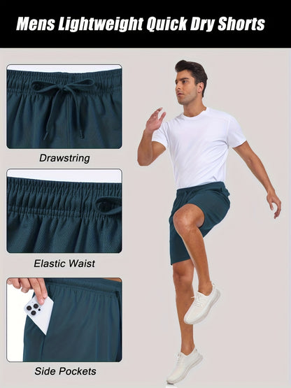 6pcs Athletic Gym Mens Shorts - Workout Black Quick Dry Shorts with Pockets for Running Casual Activewear