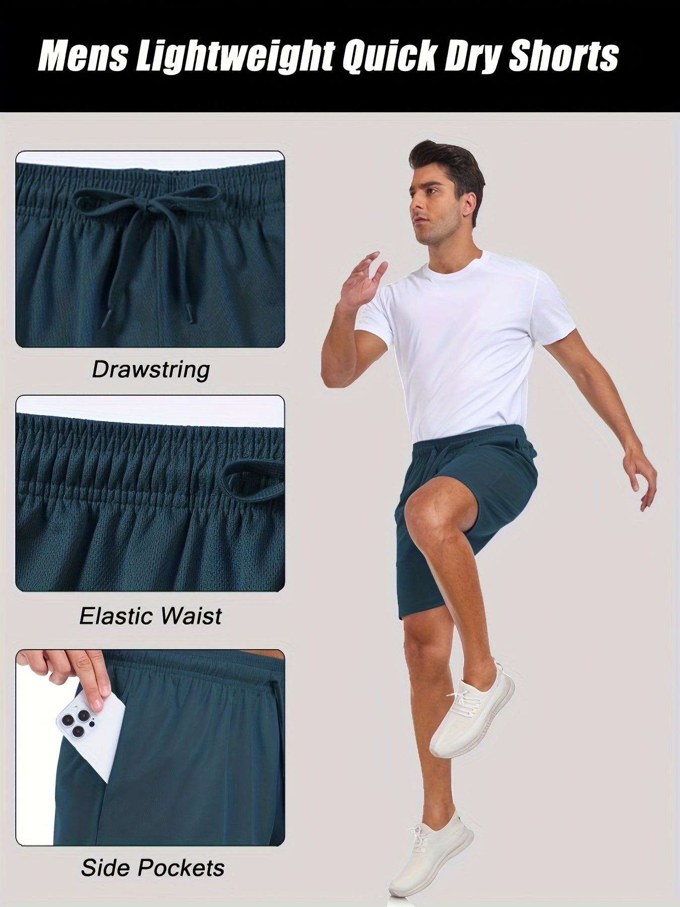 6pcs Athletic Gym Mens Shorts - Workout Black Quick Dry Shorts with Pockets for Running Casual Activewear