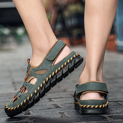 Men's Close Toe Breathable Sandals, Comfy Non Slip Rubber Sole Casual Hook & Loop Fastener Beach Water Shoes, Men's Outdoor Footwear