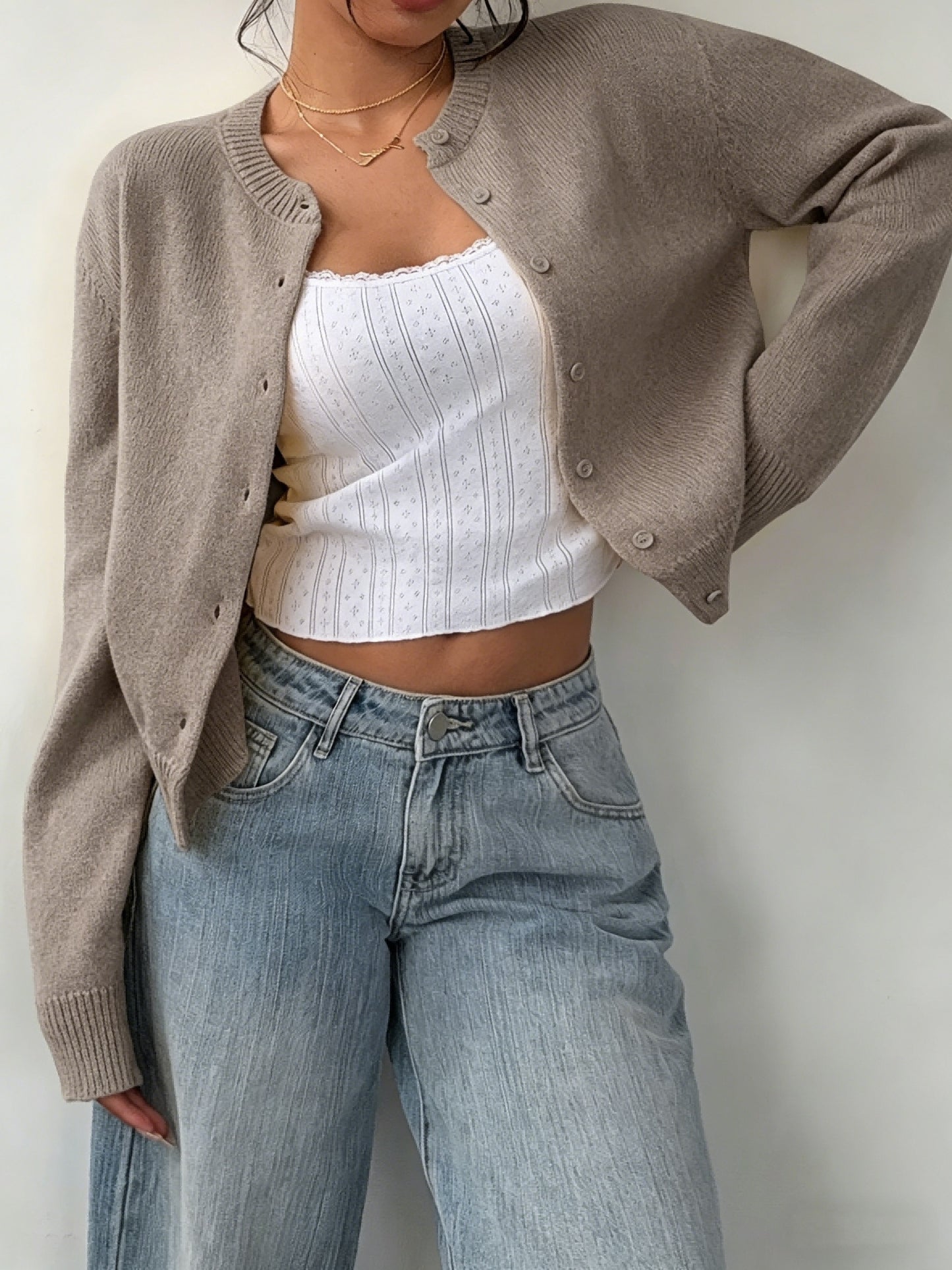 Womens Local Warehouse New Arrivals, Spring Autumn Round Neck Button Cardigan, Elegant Noble Ladies Cropped Long Sleeve Tops, Soft Slim Fit Casual Daily Outerwear, Ropa De Mujer Fashion Female Clothes Discount Promotion