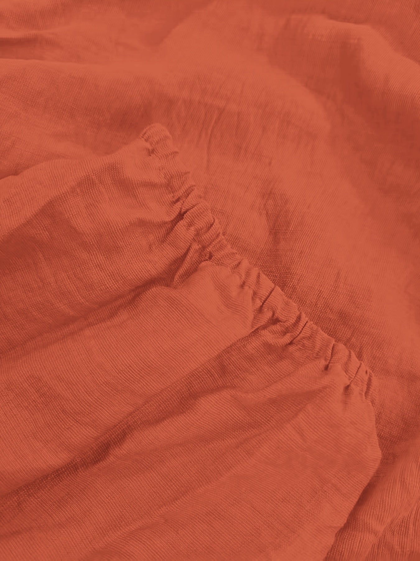 1 Set Summer Beach Vacation Style Off-Shoulder Puff-Sleeved Ruffled Strapless Crop Top & Wide Leg Pants, Solid Color Rayon 80% Polyamide 20% Woven Fabric, All Season Outfit, Casual Summer Outfit|Puff Sleeves|Vibrant Orange