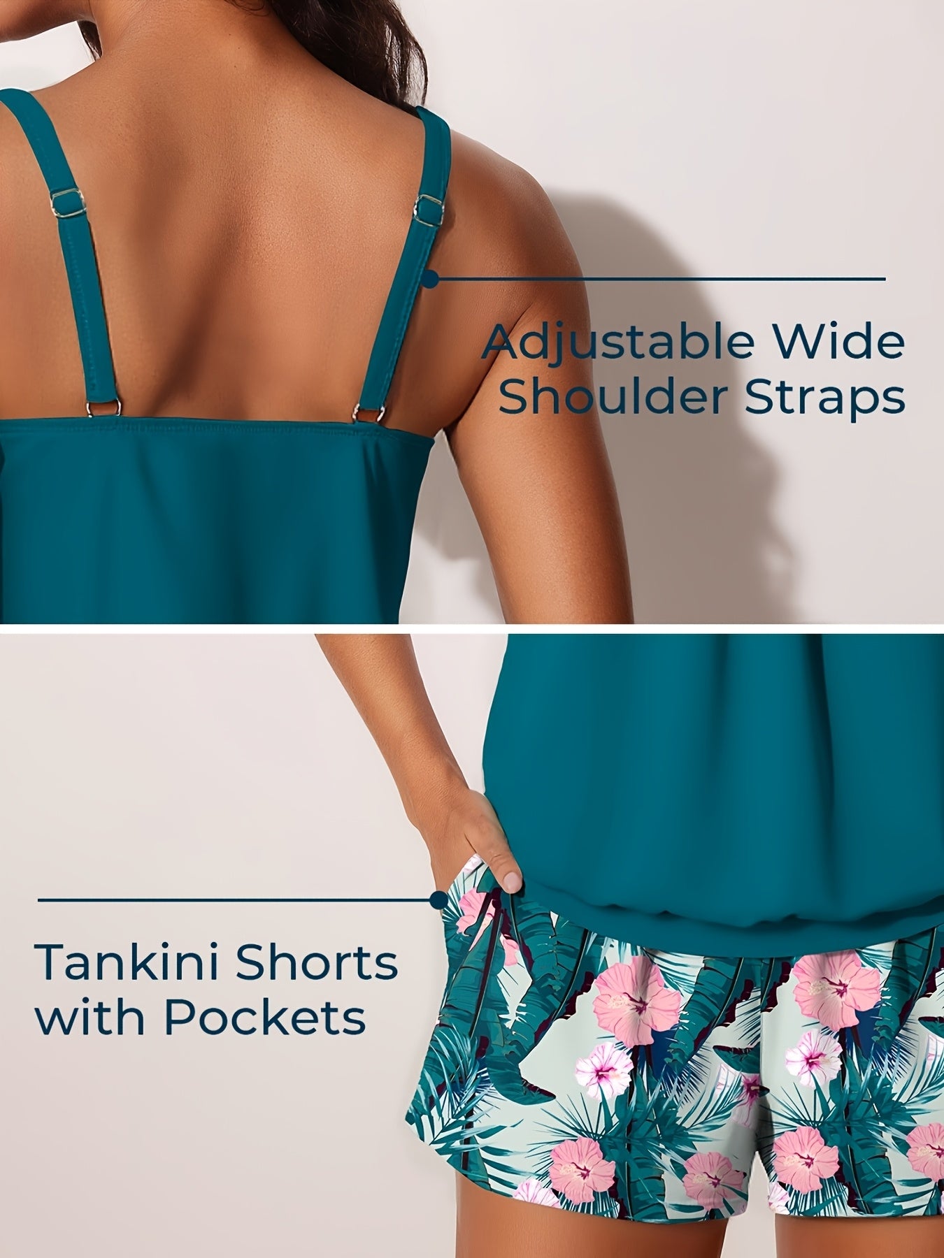 Modest Tummy Control Blouson Women'S Tankini Swimsuits Bathing Suits Swim Shorts With Pockets For Beach
