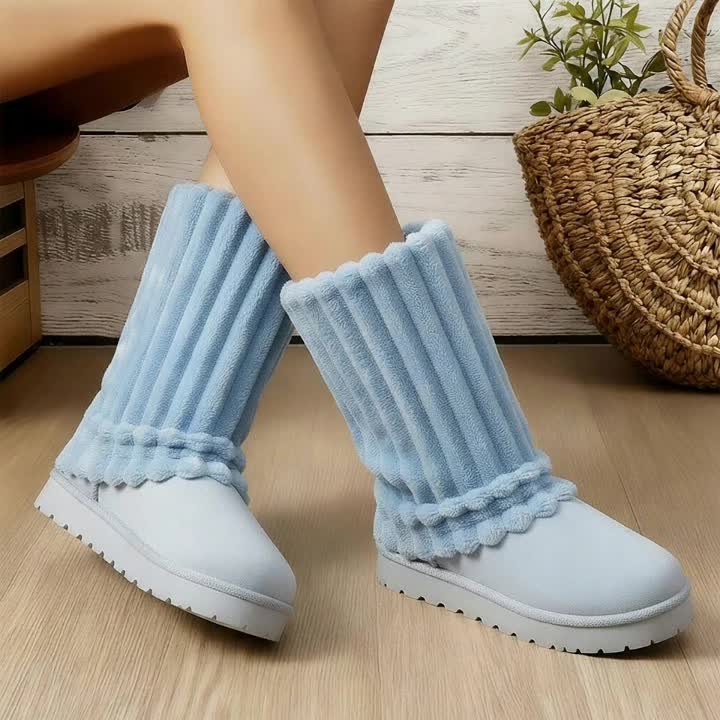 Women'S Winter Thick-Soled Snow Boots with Plush Collar & Slip-Resistant PVC Sole | Warm Round Toe, Casual or Dress Style, Black/Brown - Cozy Holiday Gift