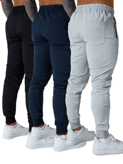 3PCS Men's Sweatpants with Zipper Pockets Tapered Joggers for Men - Athletic Pants for Workout, Jogging, Running - Breathable & Comfortable Fabric - Suitable for Men - Perfect for Fitness Enthusiasts