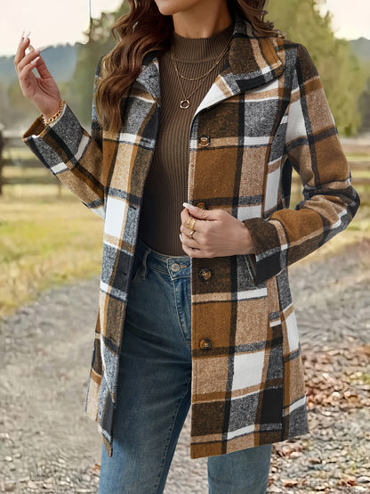 A Long Lapel Single-breasted Checkered Coat with A European And American Style, Unlocking Fashionable Autumn And Winter Outfits