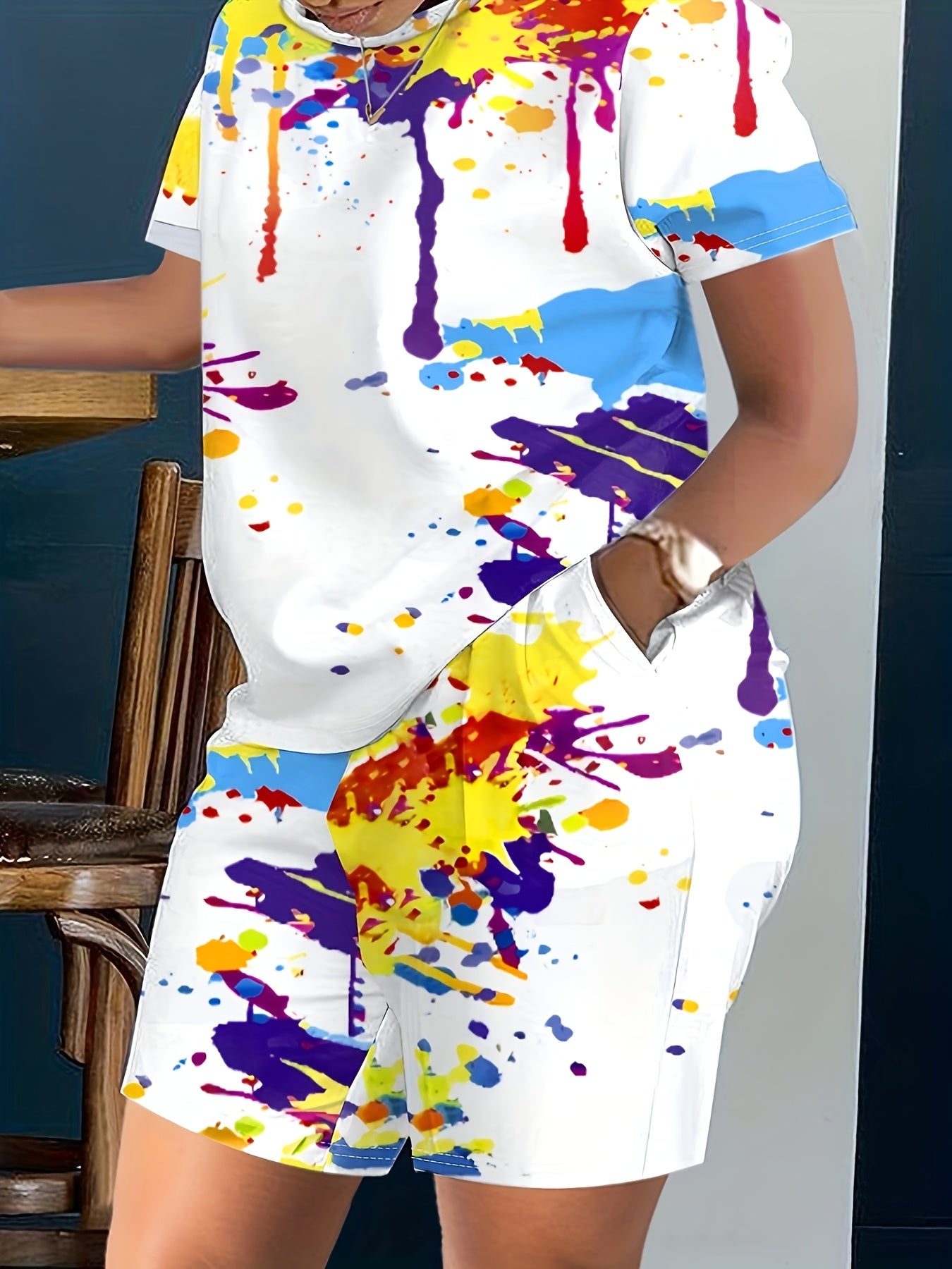 Plus Size Printed Fashion Suit Tie-Dye Breathable Short Sleeve T-Shirt & Shorts - Fashionable Casual Women's Wear Plus Summer Wear