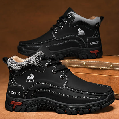 LDECK Men'S Fashion Sneakers Chukka Boots | Breathable, Non-slip, Mid-top Genuine Leather with Fabric Inner, Rubber Sole, Round Toe, Lace Closure | Perfect for Casual, Daily, Work, Office, All-season