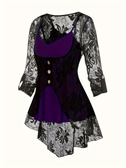 Timeless Plus Size 3-Piece Suit For Women - Lace Button Cardigan + Camisole & Trousers Set, Year-Round Office/Casual/Dinner Outfits 1XL-5XL